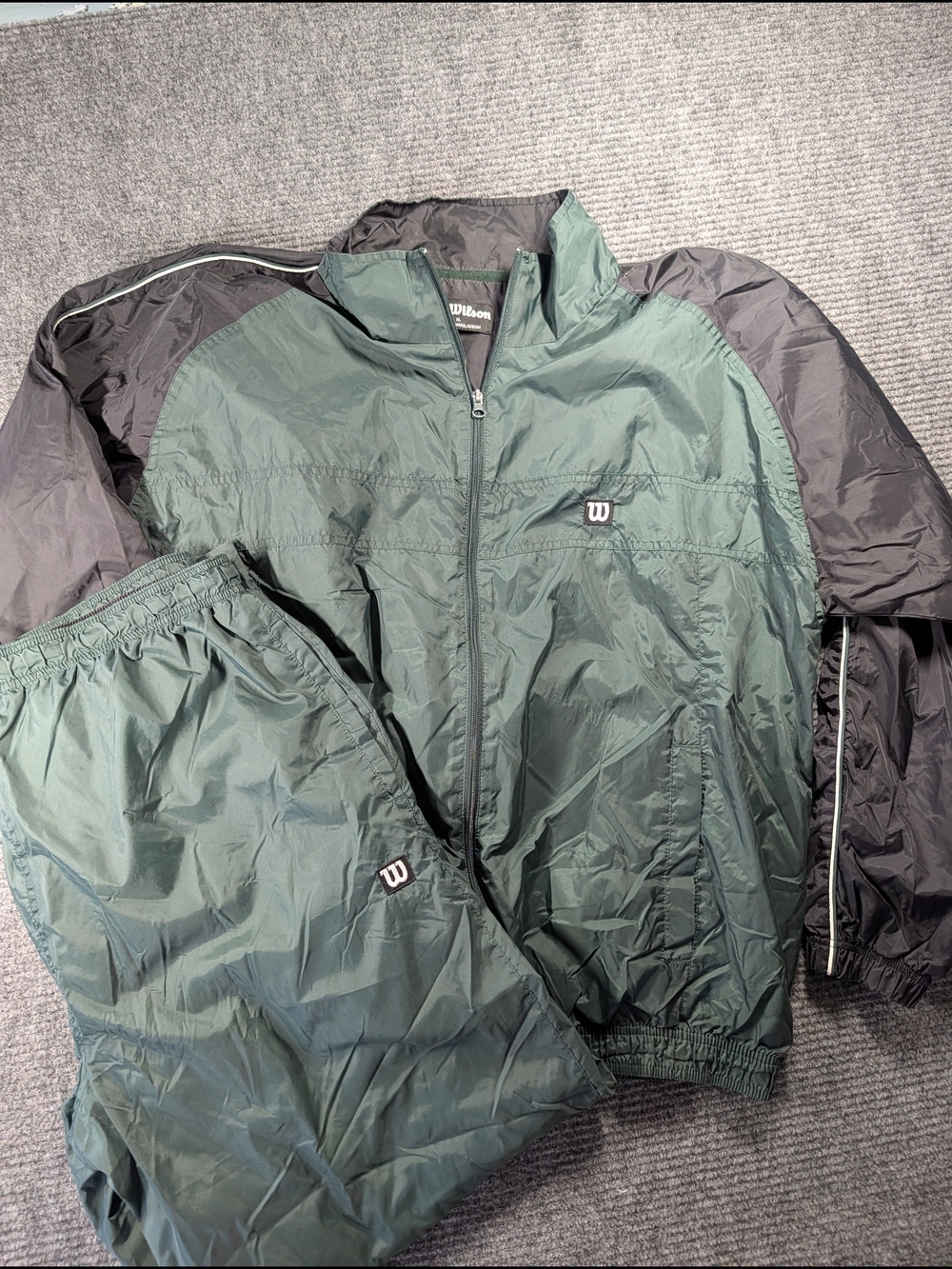 Vintage Wilson Tracksuit Green & Black Windbreaker Jacket Pants Set